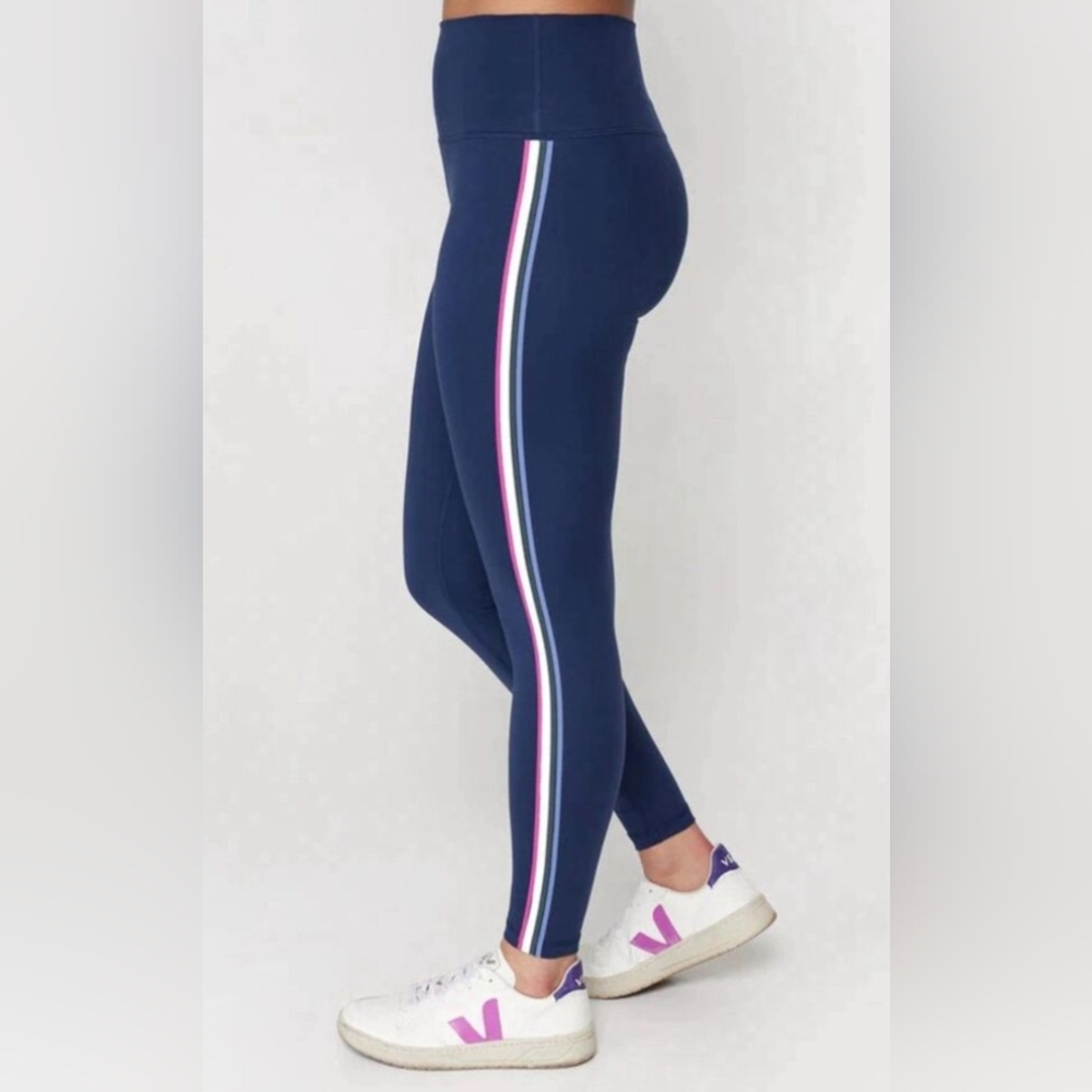 Spiritual Gangster Navy Leggings with Pink & White Side Stripes